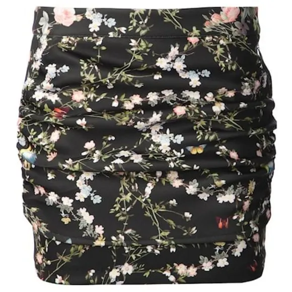 Roseanna of Paris Black Floral Ruched Micro Mini Skirt