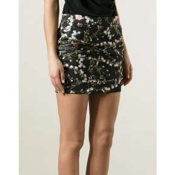 Roseanna of Paris Black Floral Ruched Micro Mini Skirt