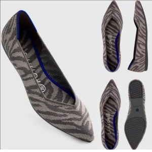 ROTHY’S 6.5 The Point Flats In Grey Zebra Stripe.