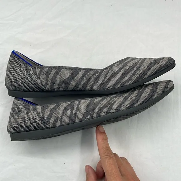 ROTHY’S 6.5 The Point Flats In Grey Zebra Stripe.