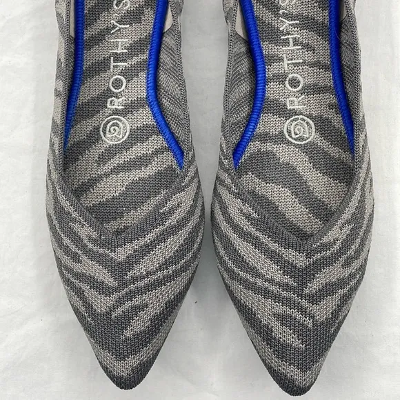 ROTHY’S 6.5 The Point Flats In Grey Zebra Stripe.