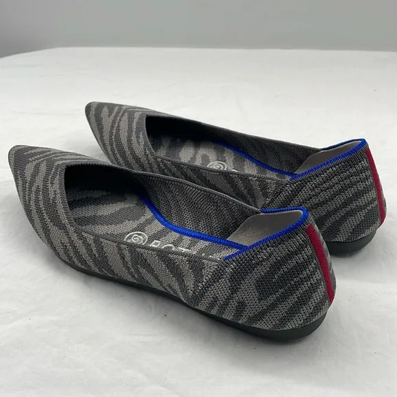 ROTHY’S 6.5 The Point Flats In Grey Zebra Stripe.