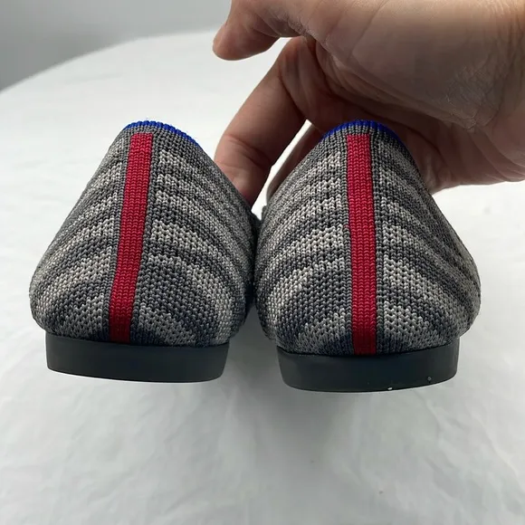 ROTHY’S 6.5 The Point Flats In Grey Zebra Stripe.