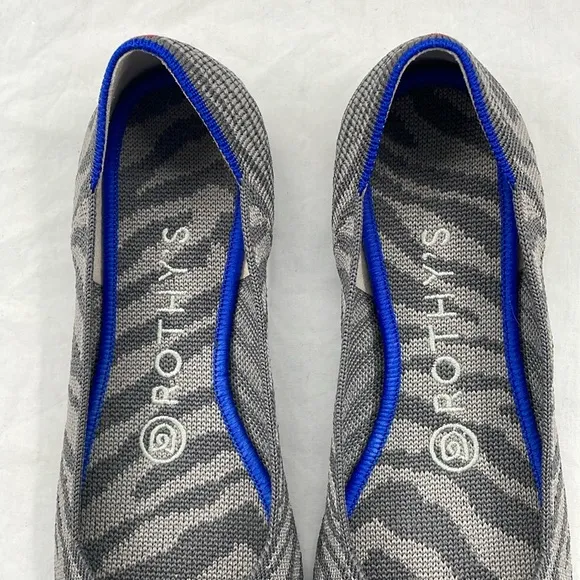 ROTHY’S 6.5 The Point Flats In Grey Zebra Stripe.