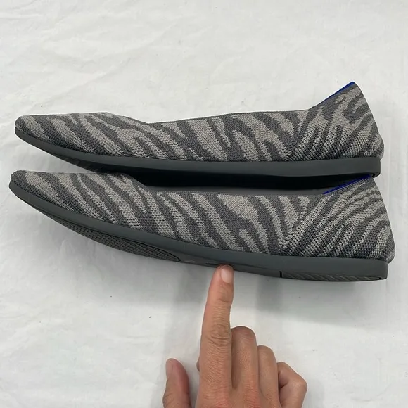 ROTHY’S 6.5 The Point Flats In Grey Zebra Stripe.