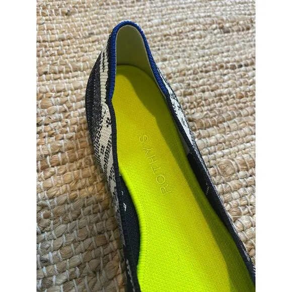 Rothys 9 The Point Flats Botanical Blue &amp; White Bow Comfort Ballet