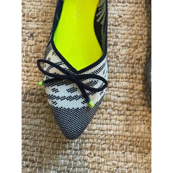 Rothys 9 The Point Flats Botanical Blue &amp; White Bow Comfort Ballet