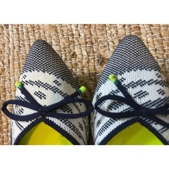 Rothys 9 The Point Flats Botanical Blue &amp; White Bow Comfort Ballet