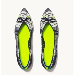 Rothys 9 The Point Flats Botanical Blue &amp; White Bow Comfort Ballet