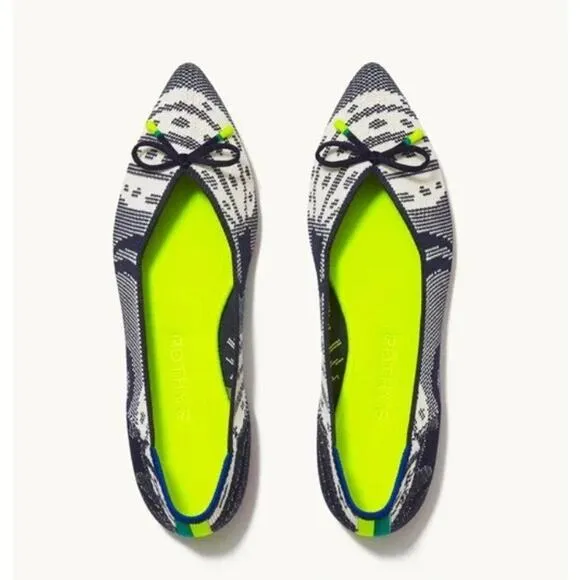 Rothys 9 The Point Flats Botanical Blue &amp; White Bow Comfort Ballet