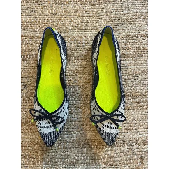 Rothys 9 The Point Flats Botanical Blue &amp; White Bow Comfort Ballet