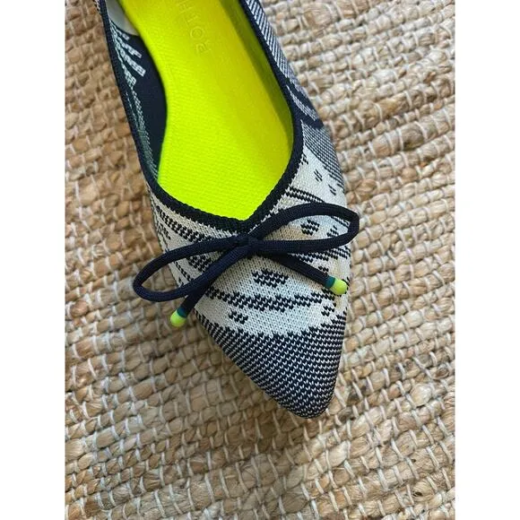 Rothys 9 The Point Flats Botanical Blue &amp; White Bow Comfort Ballet