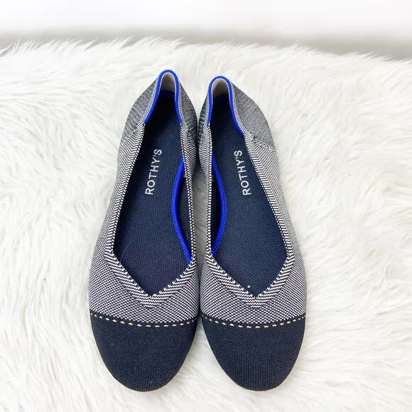 Rothy's 9.5 Womens Black White Textile Houndsooth The Flat Comfort Flats