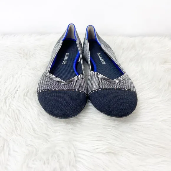 Rothy's 9.5 Womens Black White Textile Houndsooth The Flat Comfort Flats