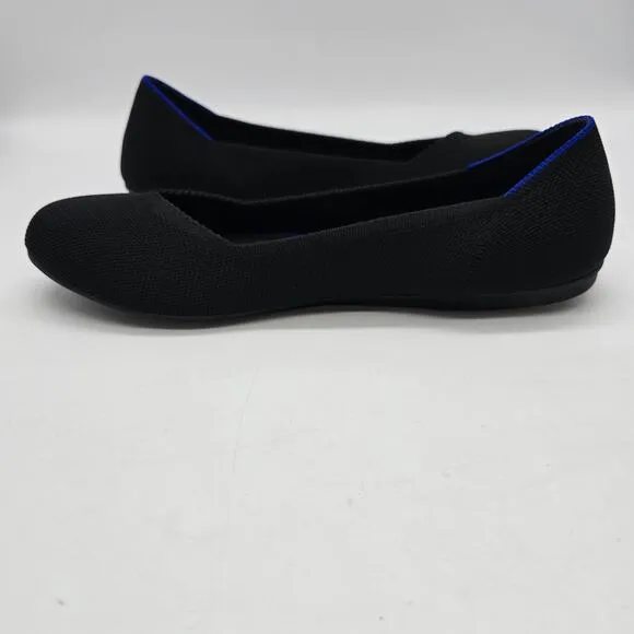 Rothy's Almond Toe Blue Halo Slip on Ballet Flats Comfort Casual Black Size 9