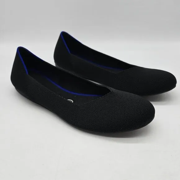 Rothy's Almond Toe Blue Halo Slip on Ballet Flats Comfort Casual Black Size 9