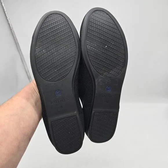 Rothy's Almond Toe Blue Halo Slip on Ballet Flats Comfort Casual Black Size 9