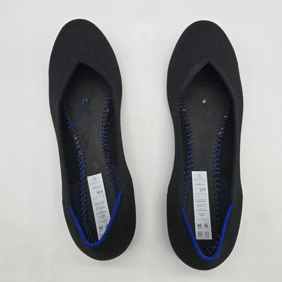 Rothy's Almond Toe Blue Halo Slip on Ballet Flats Comfort Casual Black Size 9