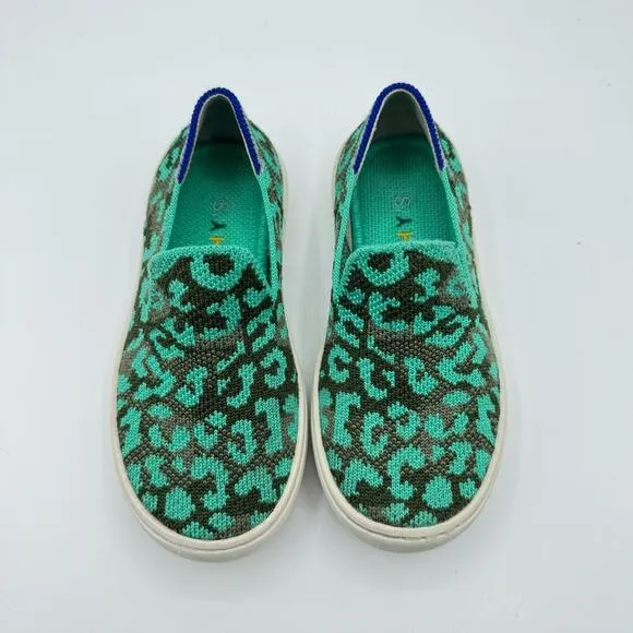 Rothy’s Aqua Cheetah Animal Print Slip-On Sneakers Kid’s Size 10