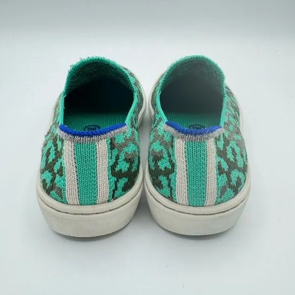 Rothy’s Aqua Cheetah Animal Print Slip-On Sneakers Kid’s Size 10