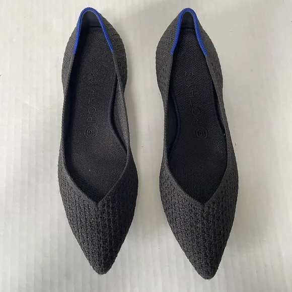 Rothy’s Black Knit Honeycomb The Point Ballet Flats Comfort Shoes Size 8.5 black