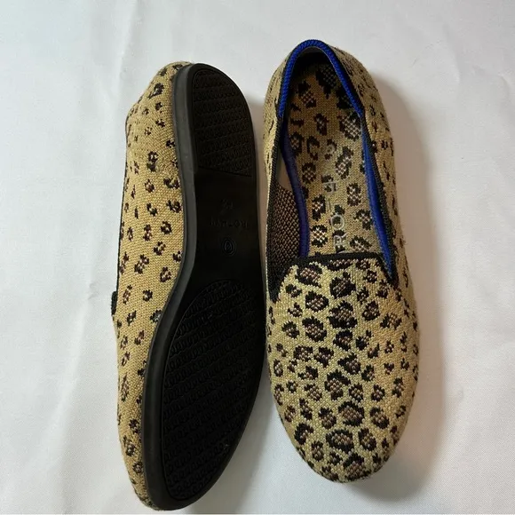 Rothy's Brown and Blue Leopard Print almond loafer