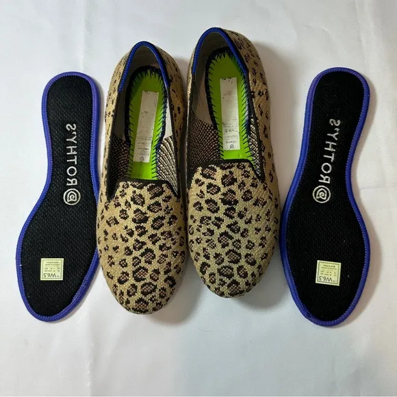 Rothy's Brown and Blue Leopard Print almond loafer