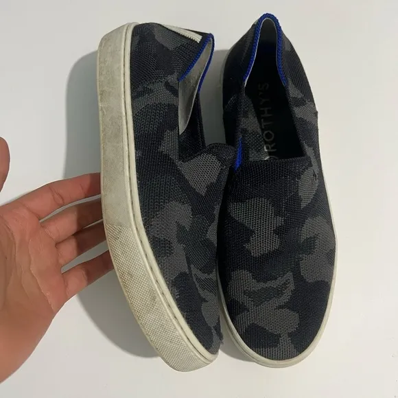 Rothys CAMO gray slip on sneakers size 6.5