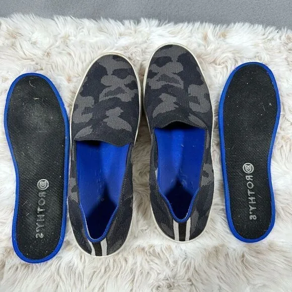 Rothys Camo Original Slip On Sneakers Grey All Over Print Size 10