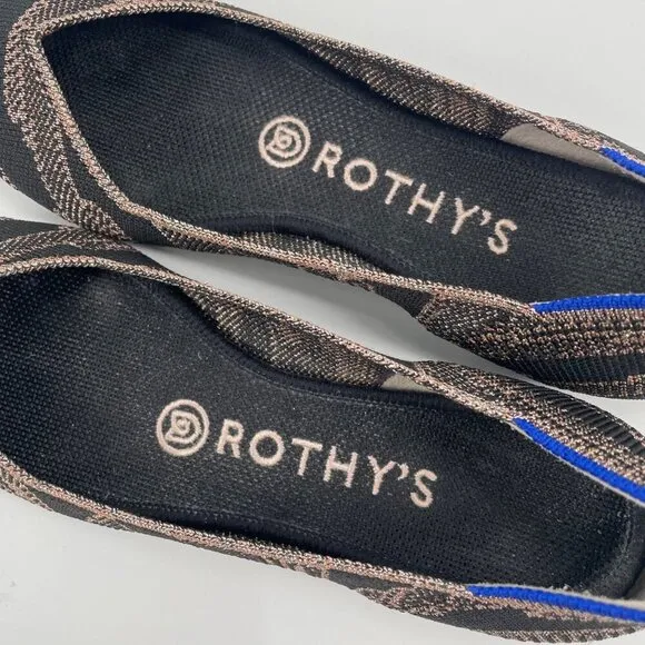 Rothy's Golden Shimmer Points Flats Black Gold Womens Size 6.5 Metallic Classic