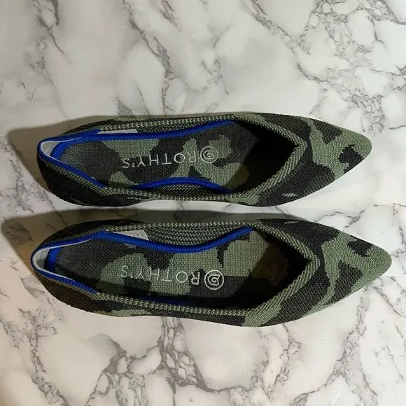 Rothy's Green Came Slip on Pointed Flats Size W7