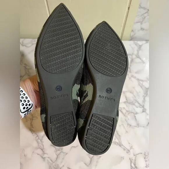 Rothy's Green Came Slip on Pointed Flats Size W7