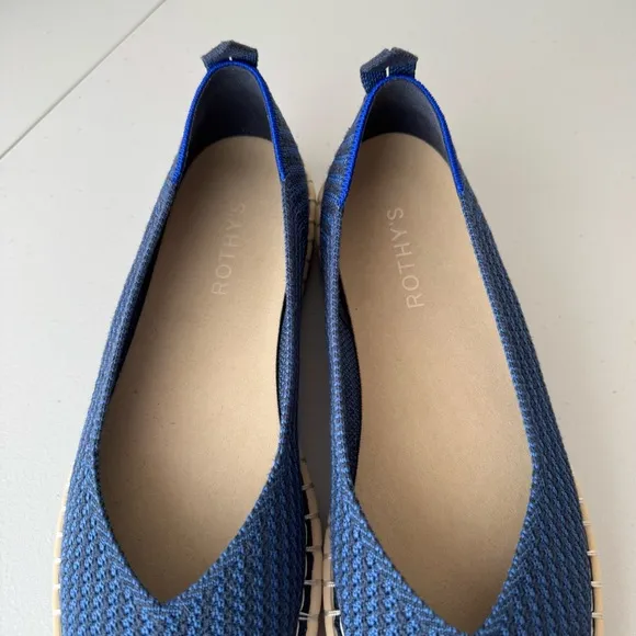 Rothy's navy blue stripe the espadrille flat slip on shoes 9.5