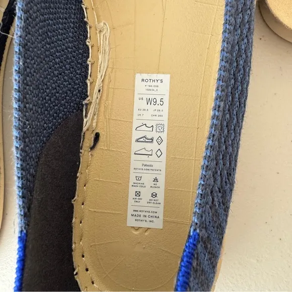 Rothy's navy blue stripe the espadrille flat slip on shoes 9.5