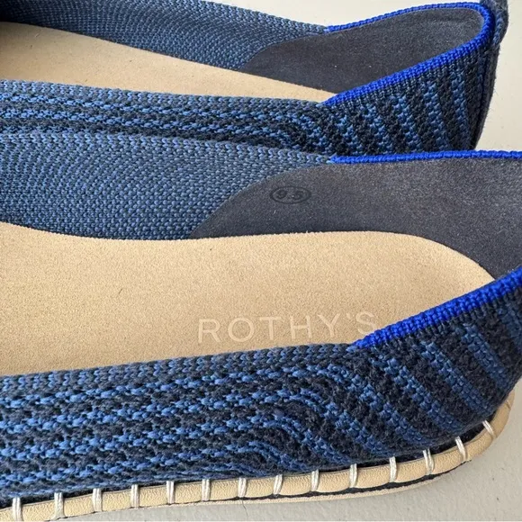 Rothy's navy blue stripe the espadrille flat slip on shoes 9.5