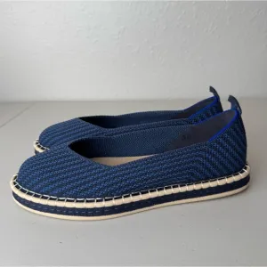 Rothy's navy blue stripe the espadrille flat slip on shoes 9.5