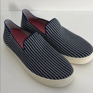 Rothy’s Navy Blue White Striped Slip-On Comfort Sneakers Nautical Women’s Size 9