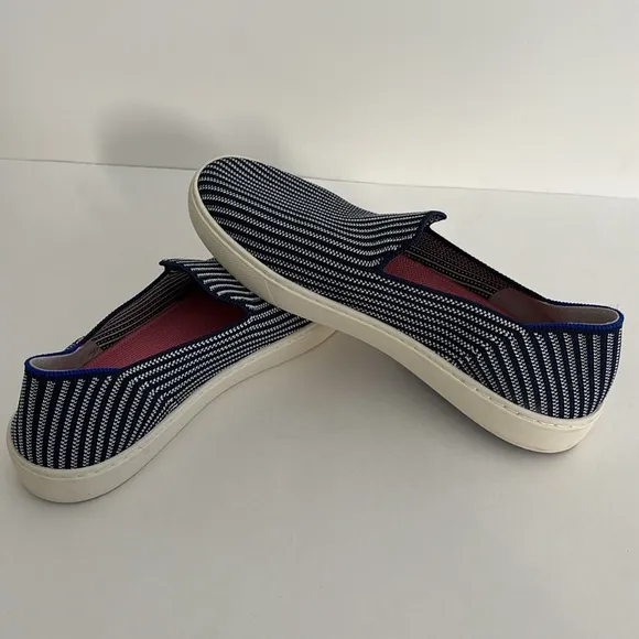 Rothy’s Navy Blue White Striped Slip-On Comfort Sneakers Nautical Women’s Size 9