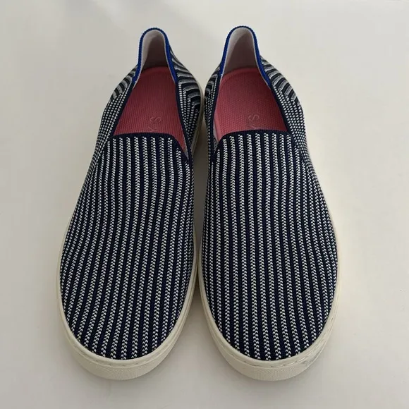 Rothy’s Navy Blue White Striped Slip-On Comfort Sneakers Nautical Women’s Size 9