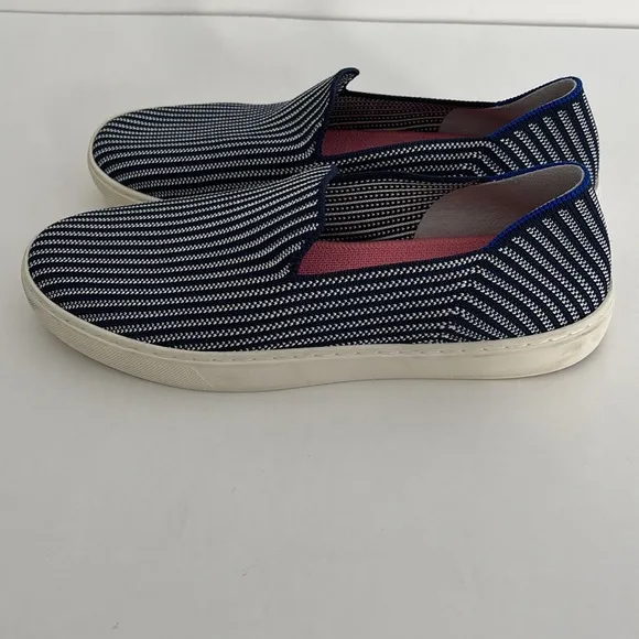 Rothy’s Navy Blue White Striped Slip-On Comfort Sneakers Nautical Women’s Size 9