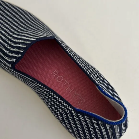 Rothy’s Navy Blue White Striped Slip-On Comfort Sneakers Nautical Women’s Size 9