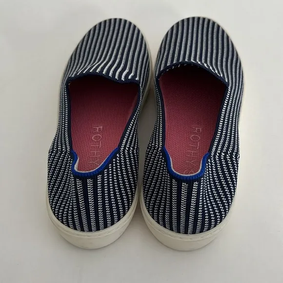 Rothy’s Navy Blue White Striped Slip-On Comfort Sneakers Nautical Women’s Size 9