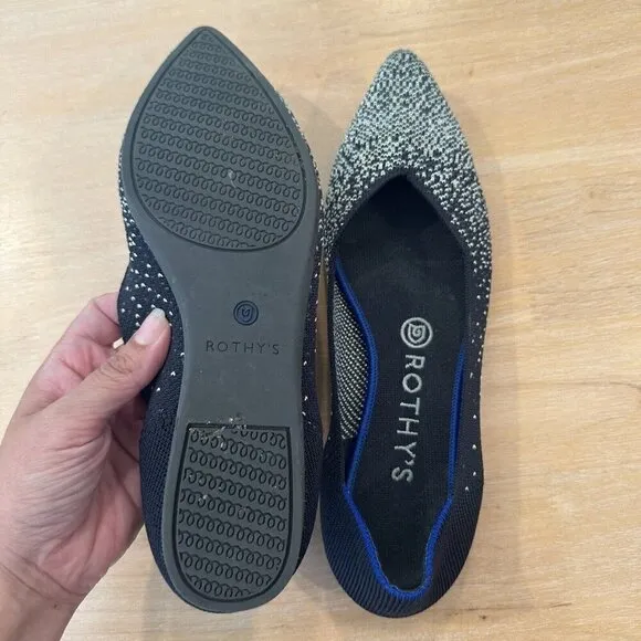 Rothy’s Point Women's Midnight Black Sparkle Pointed Toe Ballet Flats Retired 8