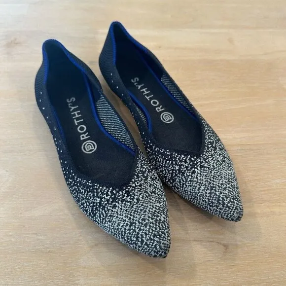 Rothy’s Point Women's Midnight Black Sparkle Pointed Toe Ballet Flats Retired 8