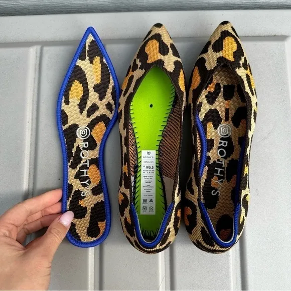 Rothy’s Pointed Toe Flats Big Cat Print Rare Color Casual Comfort Size 5.5 Women