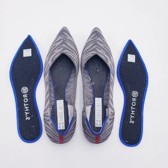 ROTHY'S Retired The Point Flats Ballet Shoe Gray Zebra Women's Size 9.5
