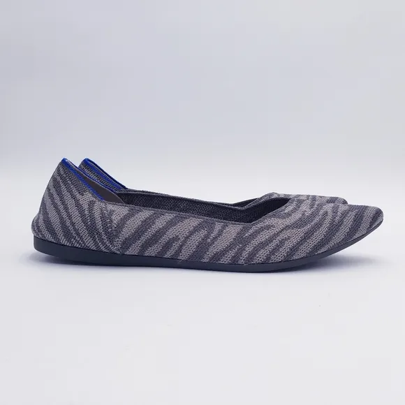 ROTHY'S Retired The Point Flats Ballet Shoe Gray Zebra Women's Size 9.5