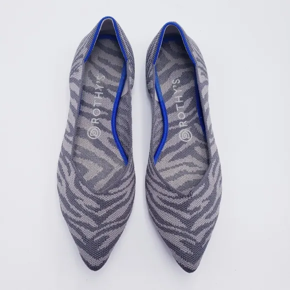 ROTHY'S Retired The Point Flats Ballet Shoe Gray Zebra Women's Size 9.5