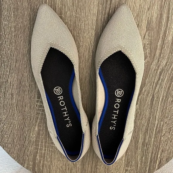 Rothy's Retired The Point Flax Birdseye Pointed Knit Flats Shoes Gray- size 9.5