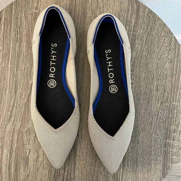 Rothy's Retired The Point Flax Birdseye Pointed Knit Flats Shoes Gray- size 9.5